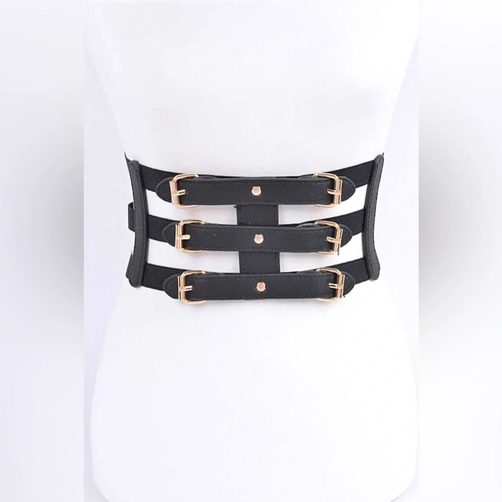 Black Vegan Leather Cage Corset Statement Belt